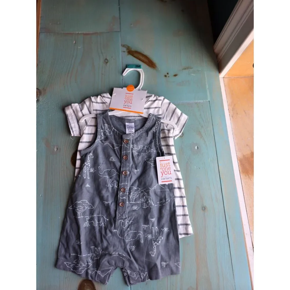 NWT Carter’s Just One You Baby Boy 2Pc Safari Romper Set 3M Jungle Animals